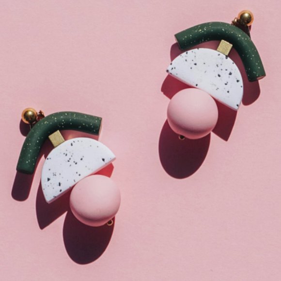Studio IEBIS Jewelry - IEBIS Green Pink White Spot Polymer Clay Earrings